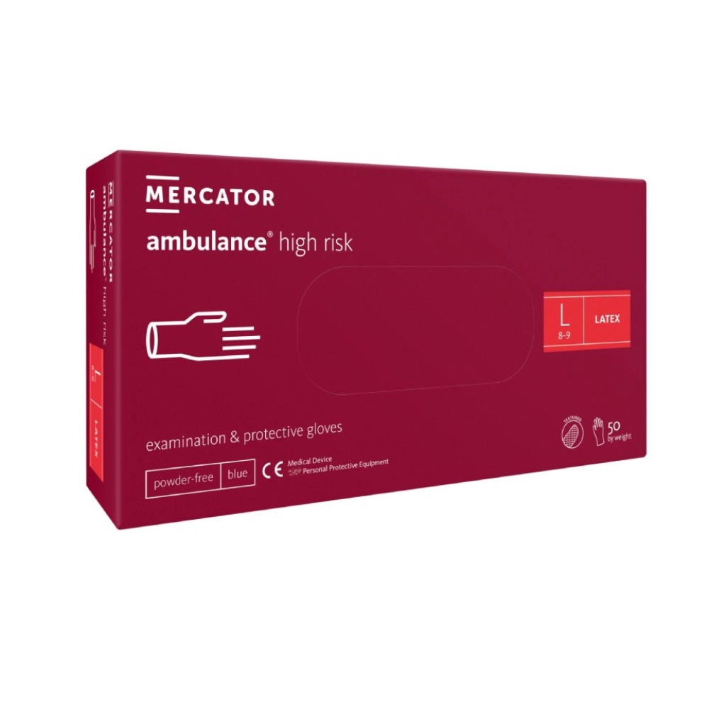 Рукавички латексні Mercator Ambulance High Risk підвищеної міцності Сині 50 шт