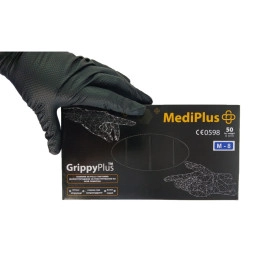 Рукавички міцні нітрилові MediPlus GrippyPlus Black 9 г Чорні 50 шт